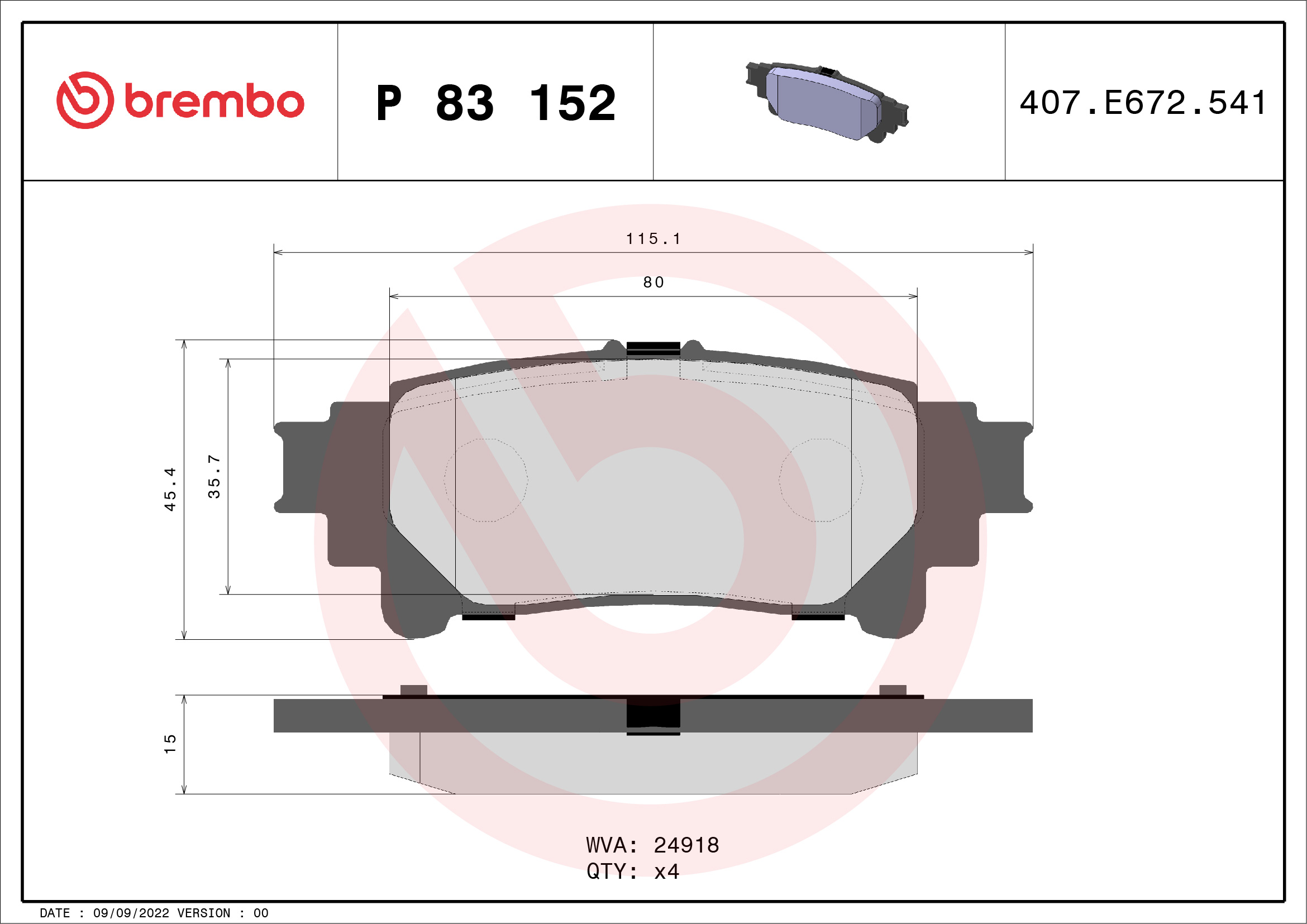 A.B.S. P 83 152 BREMBO Bremsbelagsatz, Scheibenbremse